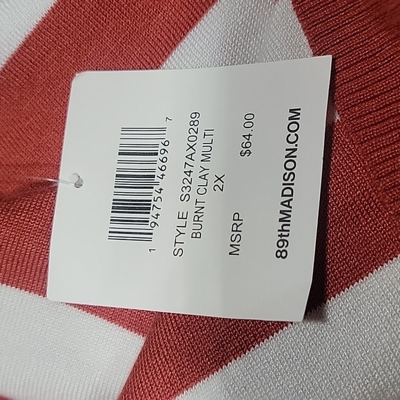 89th & Madison Size 2X Burnt Orange & White V-Stripe Dolman Sleeve Sweater, NEW - Picture 13 of 13
